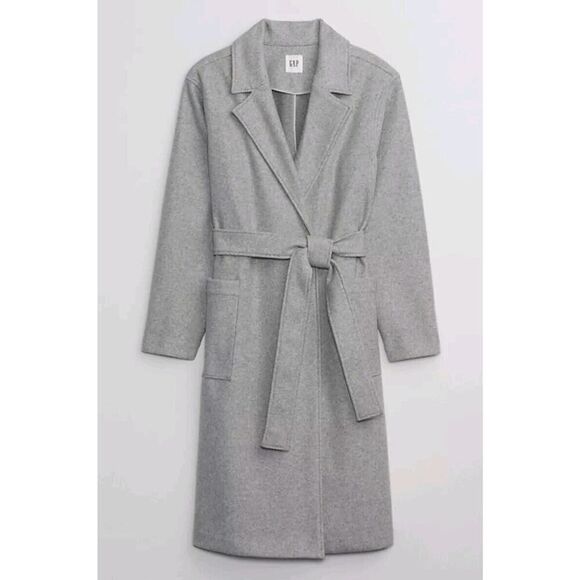 Gap New Women's Size Medium M Grey Relaxed Fit Open-Front Tie Topcoat Jacket - Picture 1 of 10